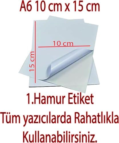 Ve Laser Uyumlu Güçlü Yapışkanlı 10x15cm A6 Etiket Kağıdı MAT YÜZEYLİ 120gsm (100 yaprak)