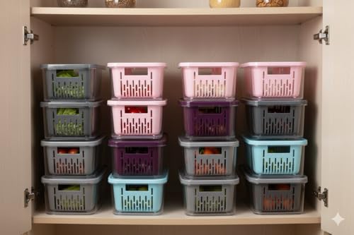 6'lı Süzgeçli Fresh Saklama Kabı Seti 1.6 Lt Plastik Saklama Set 6 Adet