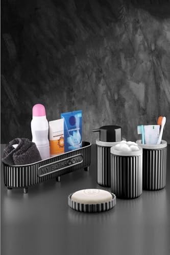 Banyo Takımı Diş Fırçalık Sıvı Sabunluk Katı Sabunluk Pamukluk 5 Li Set Siyah 3386