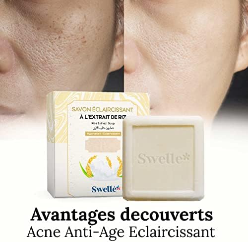 SWELLE Pirinç Sütü Sabunu Aydınlatıcı Sabun 100 gr 1 adet Kadın Yüz Peelingi | Yaşlanma Karşıtı Akne Sivilce | Doğal Katı Yüz Sabunu | Yüz Bakımı, Duş Barı Yüz Maskesi