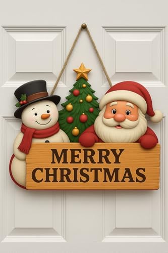 Yılbaşı Ahşap Kapı Süsü Babalı Ahşap Kapı Yılbaşı Kapı Süsü Dış Mekan Süslemeleri Çelengi (30-18 cm)