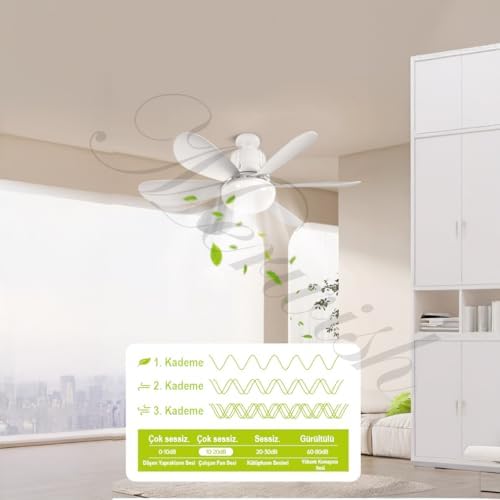 Tavan Vantilatörü Led Işık 3 Renk Işık Sıcaklığı Ayarlanabilir 3 Kademe Hız Modu Sessiz 52 Cm Çap 6 Kanat Uzaktan Kumandalı Vantilatör (Beyaz)