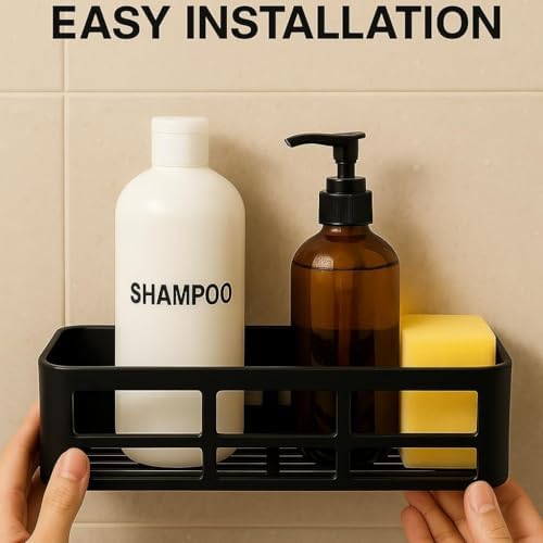 2 Adet Yapışkanlı Banyo Organizer Duş Rafı – Delmeden Montaj, Su Geçirmez Banyo ve Mutfak Duvar Organizeri,Suya Dayanıklı Pratik Saklama Rafı 12x27x6.5 Cm