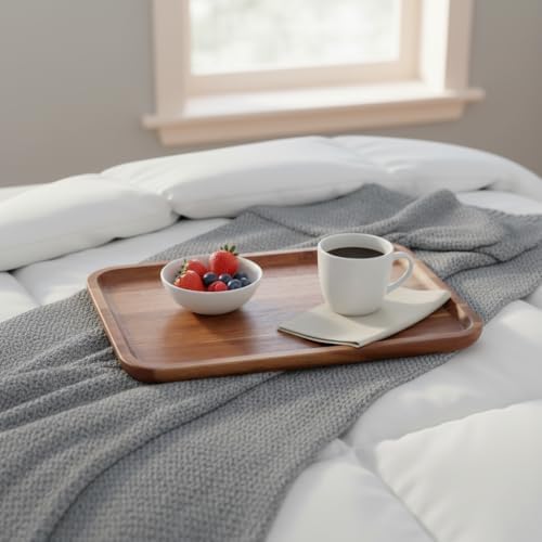 Akasya Ahşap Servis Tepsisi ve Sunumluk (33x24 cm) | Doğal Akasya Ağacı Kahvaltı, Peynir, Şarküteri ve İkram Tabağı | Kenarlı Ahşap Tepsi