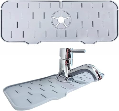 Silikon Musluk Sıçrama Önleyici Ped, Gri Su Tutucu Mat, Mutfak ve Banyo Tezgahı & Koruyucu, Lavabo Kenarı için Kaymaz Musluk Kapağı, Damlama Engelleyici Ped, 37 * 14 cm