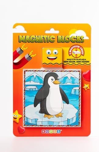 Manyetik Blok Çift Taraflı 9 Parçalı Mıknatıslı PENGUEN - KÖPEK BALIĞI Puzzle - 2 Görsel YapBoz