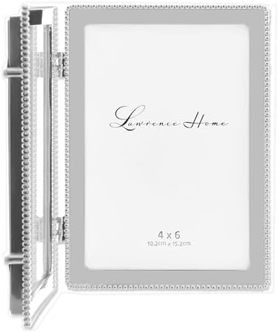 4x6 Menteşeli Çift Dökme Metal Resim Çerçeveleri, Gümüş Klasik Boncuk Tasarımı