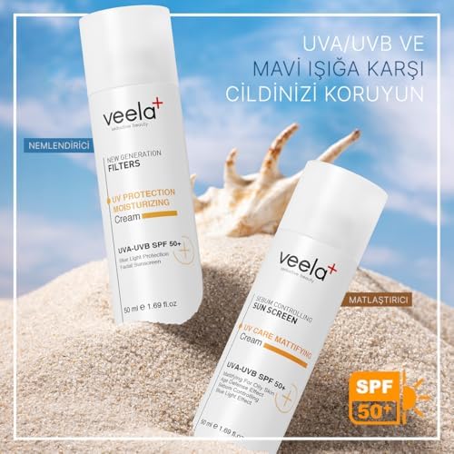 Veela 50 SPF+ Güneş Kremi – Yüksek Koruma & Nemlendirici – UV Koruma, Mavi Işık Koruması, Geniş Spektrumlu Yeni Nesil Filtreler