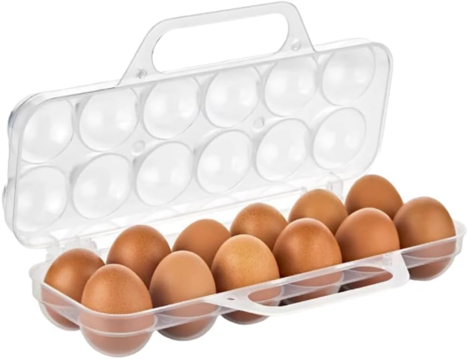 Saplı 12'li Yumurta Taşıma Kutusu, Plastik Buzdolabı İçin Yumurtalık Pikniklik Pratik Yumurta Taşıma Kabı (Şeffaf, 1 Adet)