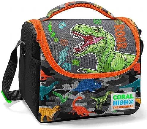 Siyah Turuncu Yeşil Dinazor Baskılı Erkek Çocuk Beslenme Çantası