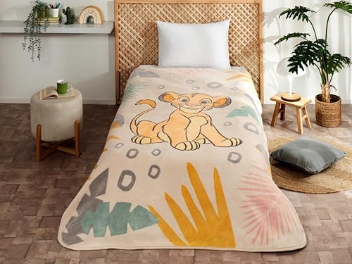 Lion Çizgi Film Karakteri Pamuk-Polyester Karışım Battaniye, Turuncu, Kremrengi, Sarı, Tek Kişilik