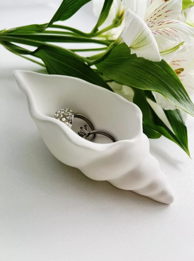 Zarif El Yapımı Seramik Deniz Kabuğu Dekoratif Obje - Beyaz