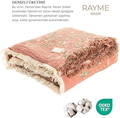 TEKSTİL - Desenli Dekoratif Çok Amaçlı Müslin Pike ve Yatak Örtüleri, 100% Pamuk 4 Katlı Kaliteli Yumuşak Şık Müslin Yazlık Pike (Lavanta Kiremit, Çift Kişilik 220x240 cm)