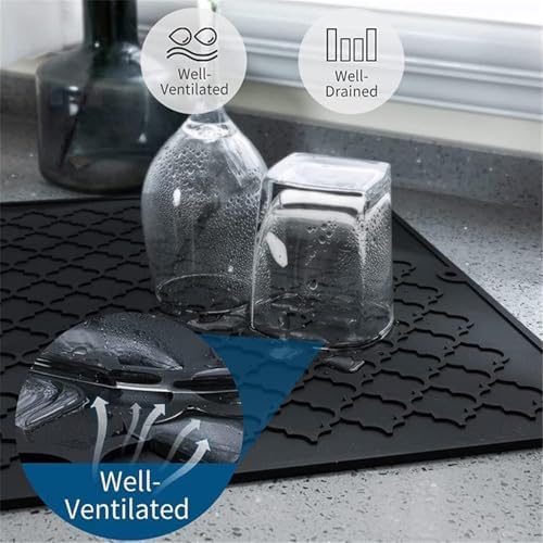 Silikon bulaşık kurutma matı, Kaymaz ve Kolay Temizlenebilir Silikon Mat, Dayanıklı, Bulaşıklar ve Tezgah Üstü İçin, Buzdolabı Çekmece Astarı (Gri 40x30cm)