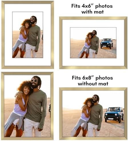 Americanflat 6x8 Altın Resim Çerçevesi - Mat veya 6x8 Çerçeve Mat ile 4x6 Resim Çerçevesi olarak kullanın - Duvar veya Masa Üstü Ekran için Kırılmaya Dayanıklı Cam ve Şövale ile İnce Kenarlık Fotoğraf