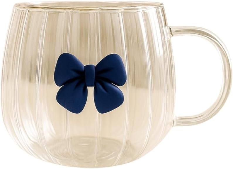 Cam Kupa – Mavi Kurdele Detaylı, Dayanıklı, Şeffaf Kahve & Çay Bardağı (9x10 cm, 300 ml)