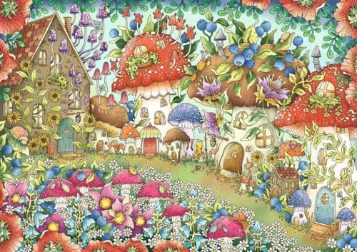 , 1000p Puzzle Çiçekli Mantar Evler, Yetişkin Puzzle