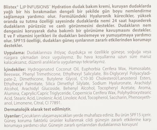 Blistex Lip Infusions Hydration Uzun Süreli Nemlendirici Dudak Bakım Kremi SPF 15 x2