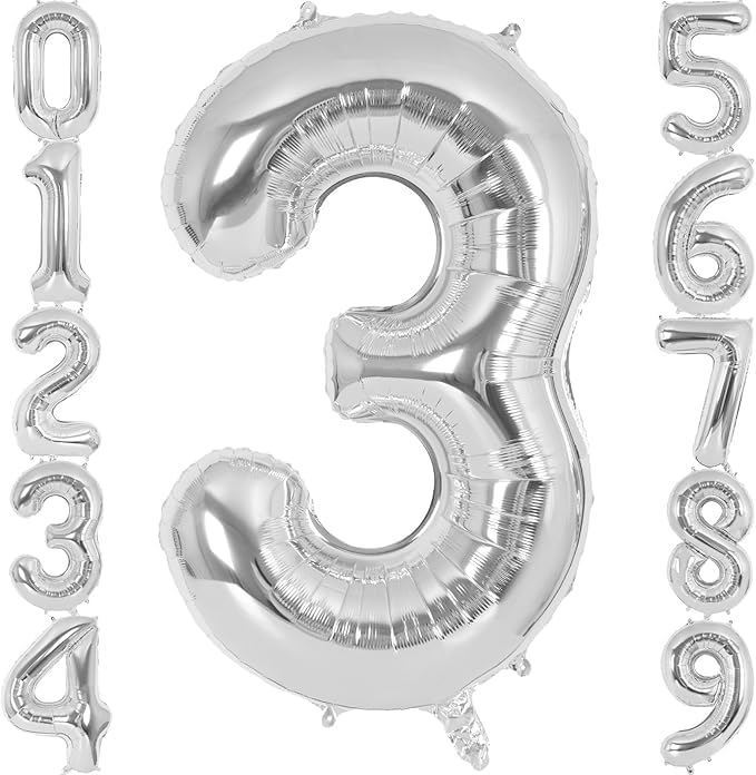 xesha 3 Rakamı Doğum Günü Balonu Yaş Günü Gümüş Renk Uçan Balon 102 cm Doğum Günü ve Parti Dekorasyonu Büyük Boy Folyo Helyum Uçan Balon Yaş 3 Sayısı