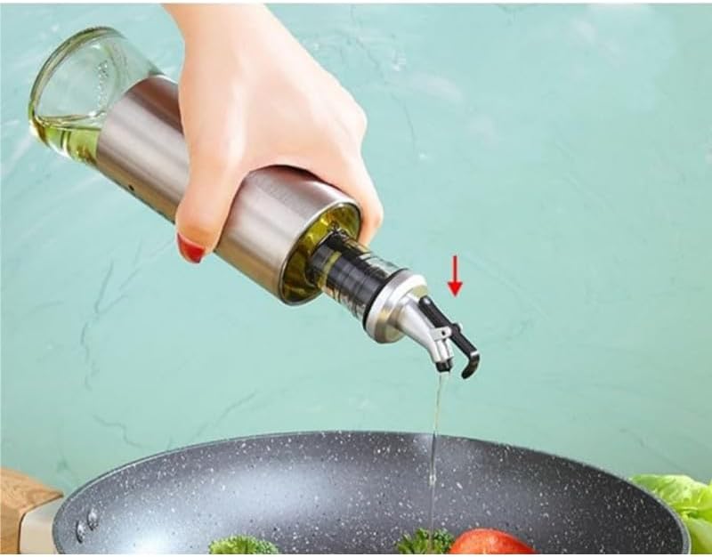 Sızdırmaz Yağdanlık 350 ml | İtmeli Tip Başlıklı, Çelik ve Borosilikat Cam, Sızdırmaz Kapaklı Yağ Şişesi | Şık ve Dayanıklı Mutfak Gereci