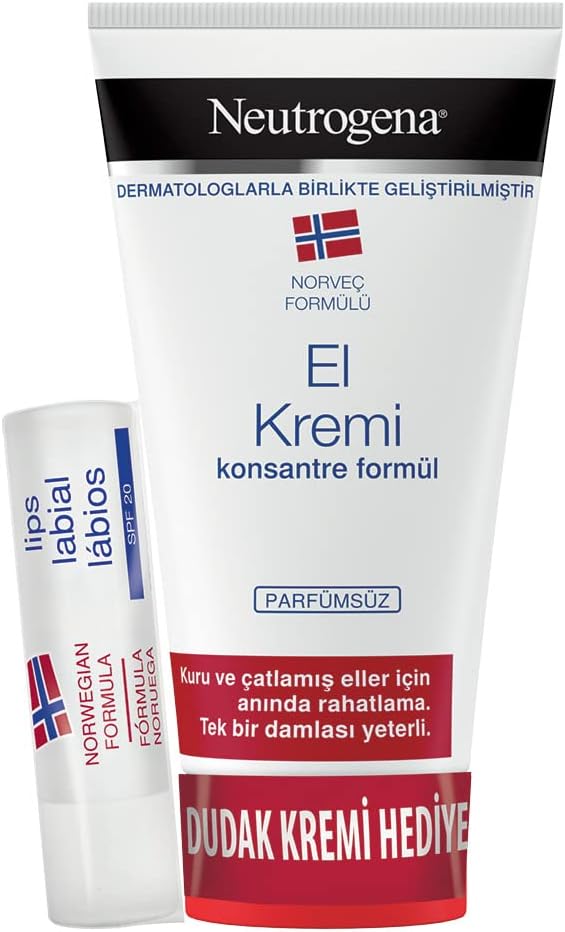 Neutrogena Norveç Formülü Kuru ve Çatlamış Eller için Parfümsüz El Kremi (1 x 75 ml) + Dudak Kremi