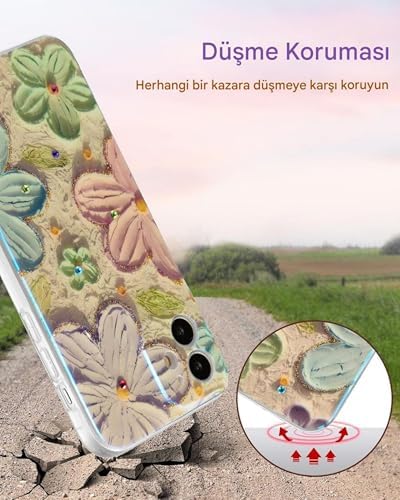 YSM Coll. Uyumlu Yağlı Boya Resim Çiçekli Kamera Korumalı TPU Silikon Telefon Kılıfı – Dayanıklı, Şık, İnce Tasarım, Hassas Uyum, Yükseltilmiş Kenar Koruması (11 meadow)