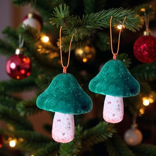 YILBAŞI MANTAR SÜS KADİFE 11CM YEŞİL BEYAZ 2 ADET AST7208