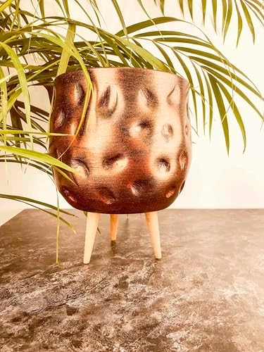 Bitki Tasarımı Ev Dekorasyon Aksesuar Bakır Desenli Toprak Saksı Saksılık Salon Çiçeklik 3 Ayaklı - 19 CM