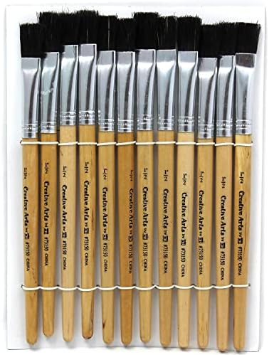 Flat Tip Easel Paint Brushes, Short Stubby Handle, 0.50 Inch, Natural Handles, Bristles, 12/Pack