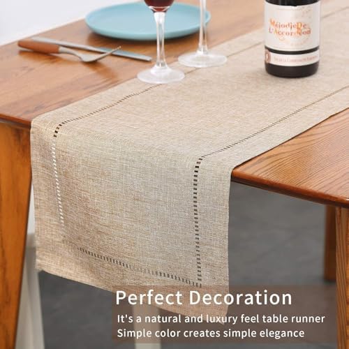 Masa Örtüsü, 32x180cm Dekoratif Masa Örtüsü Çiftlik Evi Stili, Günlük Polyester Masa Örtüsü, Rustik Çiftlik Evi Masa Örtüleri, Günlük Yemek, Düğün Partisi, Ev Dekorasyonu için (Bej)
