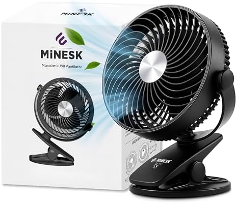 Mini Vantilatör - Masaüstü USB Fan - Klipsli Sabitleme - 360° Ayarlanabilir - Ultra Güçlü Hava Akımı ile Süper Serinlik Hissi - Portatif, Taşınabilir, Minimalist Tasarım (Siyah)