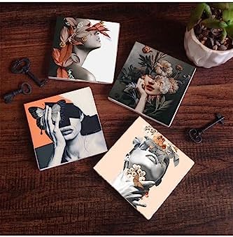 Düşü Serisi Taş Bardak Altlığı Seti - 4 Parça - Dekoratif, Rustik Mutfak Aksesuarı, 10x10 cm, Kaydırmaz Tabanlı, Şık ve Dayanıklı SC119