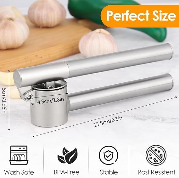 Paslanmaz çelik sarımsak presi – sarımsak kesici, sarımsak ezici, sağlam paslanmaz çelik saplı, pratik bir mutfak yardımcısı ve mutfak aleti, 15,8 x 5 cm