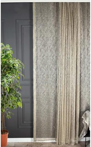 Ev Depo Taç Cam Kırığı Desen Pilesiz Düz Dikim Ekstrafor Büzgü Tül Perde Tek Kanat BZKRGPİLESİZ, Bej, 70 x 200