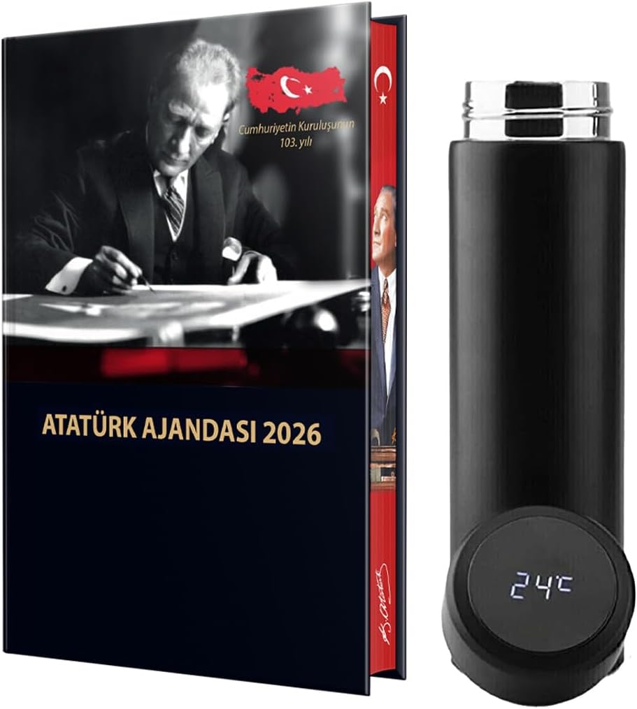 2026 Atatürk Ciltli Ajanda ve Dereceli Termos