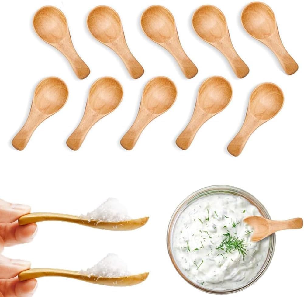 Küçük Ahşap Çay Kaşığı, 10 Adet El Yapımı Dondurma Kaşığı, Masif Ahşap Bal Kaşığı, Günlük Kullanım İçin Kısa Saplı Ahşap Kaşıklar, Çeşni Kaşığı Seti, 8cm 3.2cm