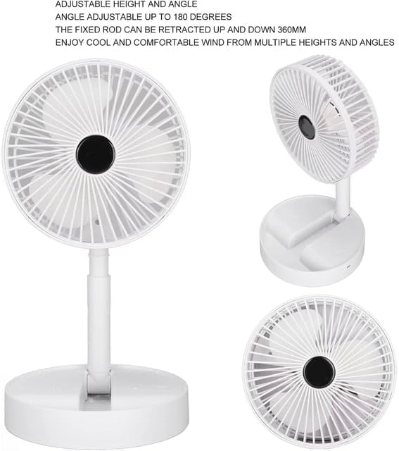 Yüksekliği Ayarlanabilir 31cm - 37 cm Taşınabilir Masaüstü Mini USB Fan Şarj Edilebilir Telefon Tutuculu 3 Kademeli Vantilatör Soğutucu Mini Fan (FS-21 - Beyaz)