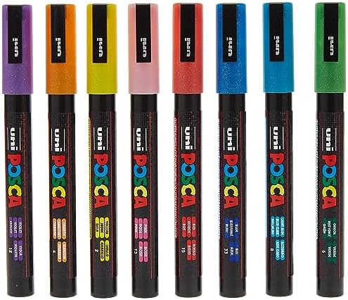 Uni 0.9-1.3 mm Su Bazlı Poster Markörü Simli 8 li Set