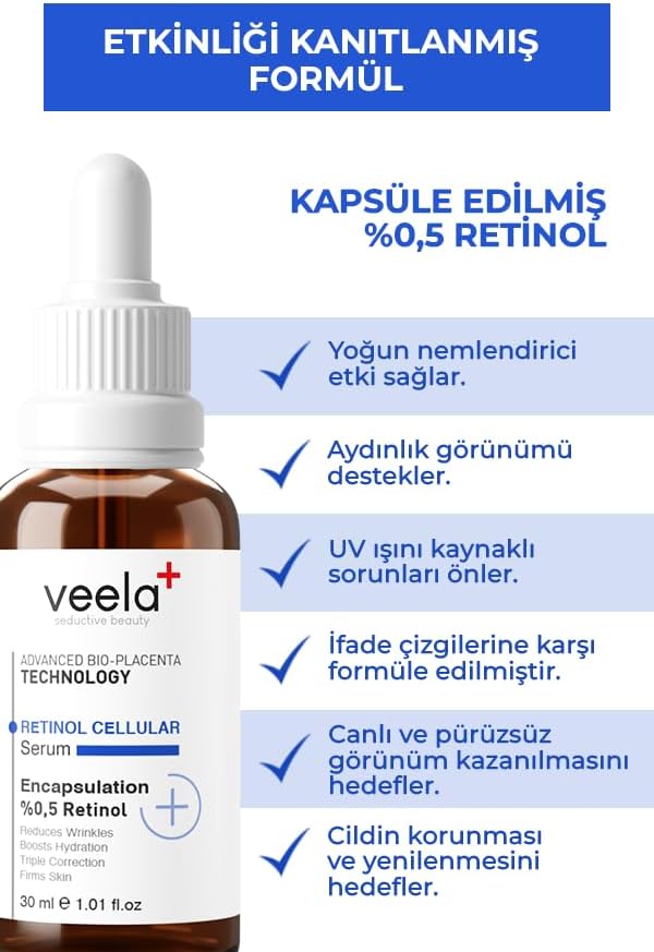 Veela Kırışıklık Onarıcı & Yaşlanma Karşıtı Retinol Cellular Serum –%0,5 Kapsüllenmiş Retinol ile Etkili Bakım