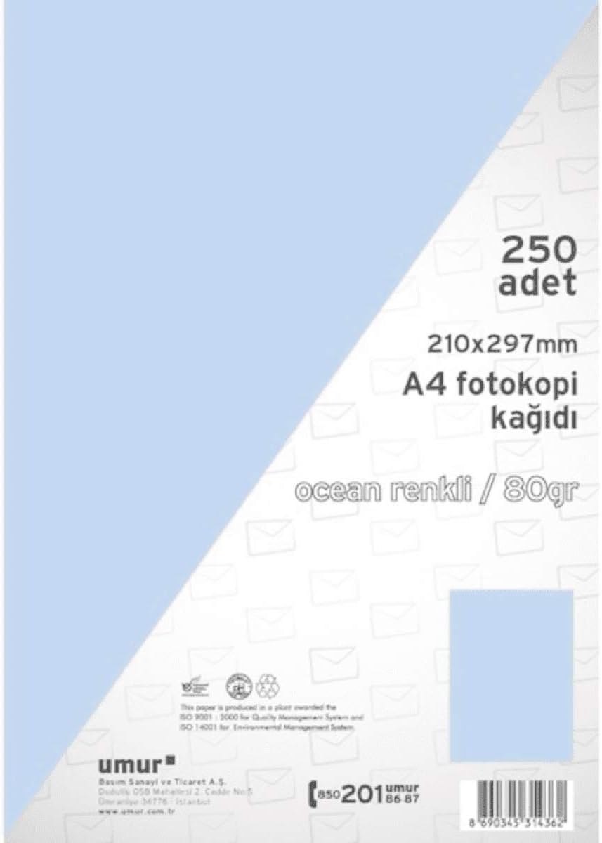 A4 Renkli Fotokopi Kağıdı, Ocean, 250 Yaprak