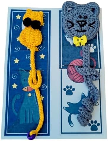 2'li El Yapımı Kedi Kitap Ayracı Seti, El Örgüsü Sevimli Figürler, Kitap Kurtları İçin Özel Hediye Fikri, Şık Okuma Yardımcısı