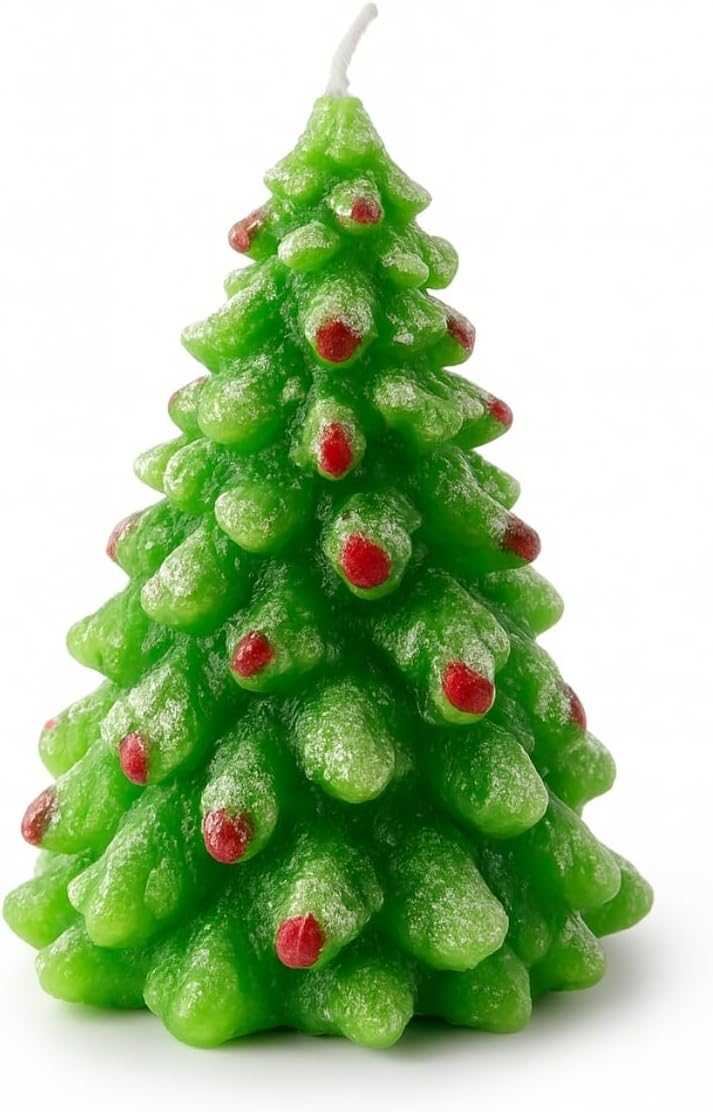 Ağacı Şekilli Dekoratif Mum – El Yapımı Koku Yaymayan Yılbaşı Temalı Masa ve Ev Süsü Mum (Tekli)