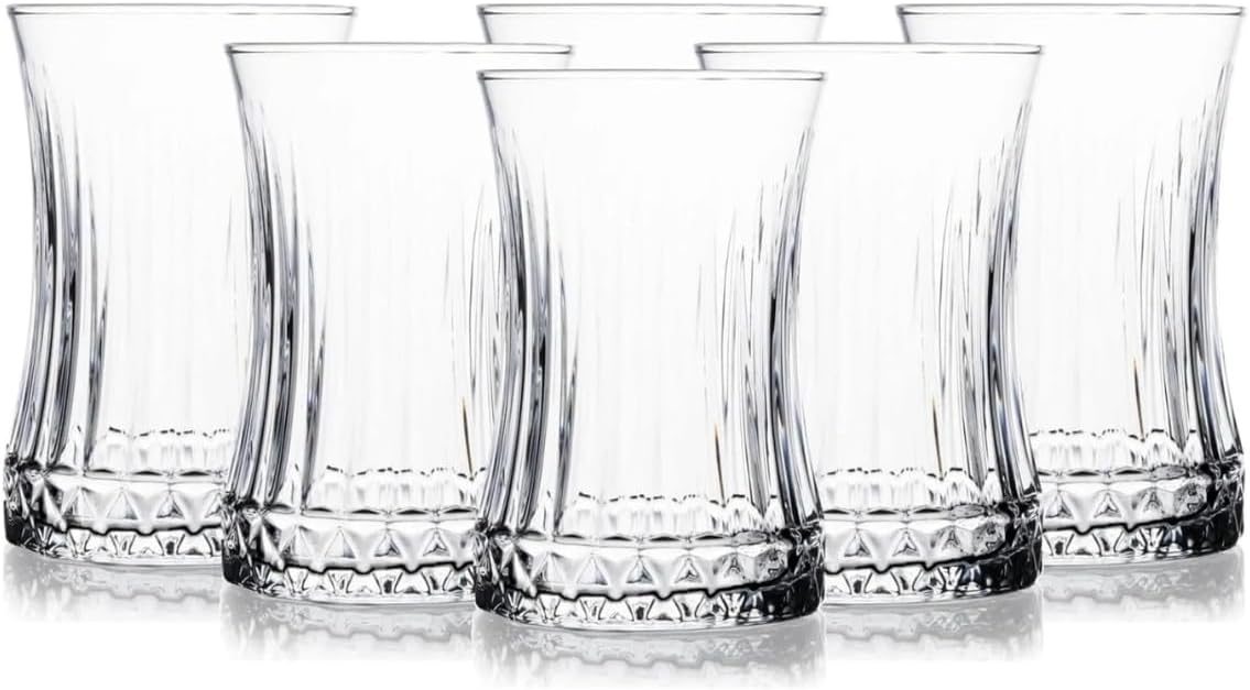 6’lı Kristal Desenli Cam Çay Bardağı Seti – 160 ml İnce Belli Modern Tasarım – Dayanıklı Cam Bardak – Şık ve Zarif Sunum İçin Çay ve Kahve Bardağı