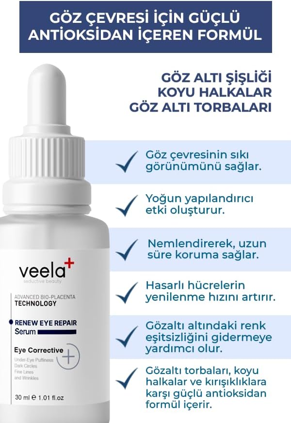 Veela Renew Eye Serum – Gözaltı Torbaları ve Göz Çevresi Serumu, Morluklar ve Kırışıklık Karşıtı Etkili Formül