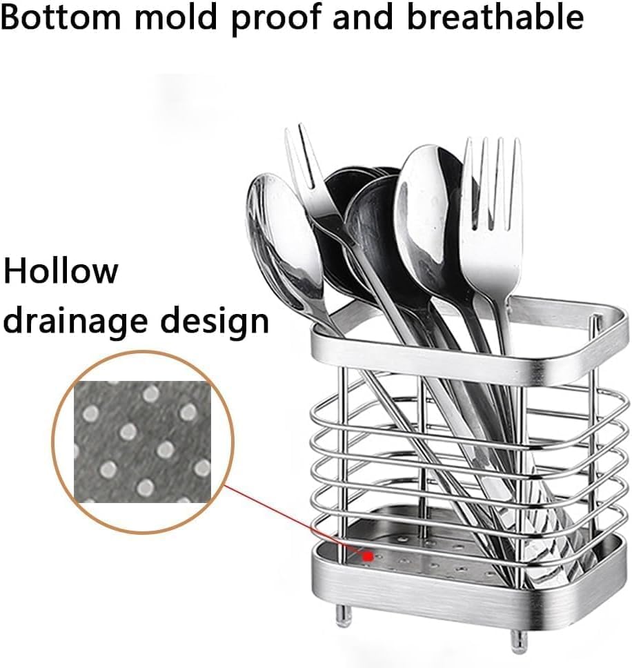Mutfak eşyası tutucu, Paslanmaz Çelik Tezgah Üstü Mutfak Aletleri Tutucu, Bıçak ve Kaşık Organizatörü, Su Tahliye Delikli Kurutma Silindiri (Gümüş Renk)