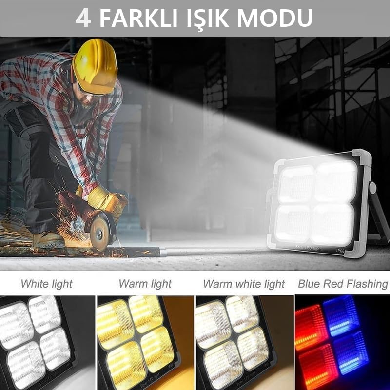 Seyyar Solar Led Projektör Gri Renk 200w Güneş Enerjili Portatif Led Işık Taşınabilir Sokak Aydınlatması