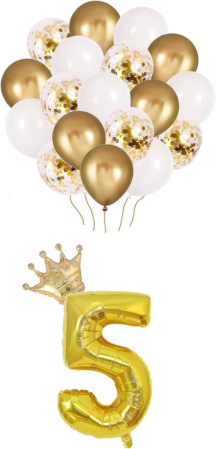 5 Rakam Folyo Balon, Kral Tacı Ve Konfetili Balon