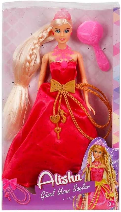 Alisha Uzun Saçlı Prenses Mavi-Kırmızı Elbise(elbise rengi değişebilir)