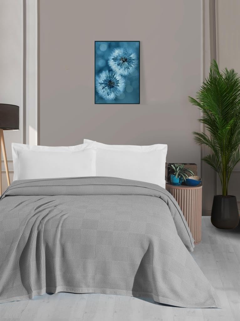 Waflle Desenli Pike, Waflle Battaniyesi,%100 Pamuk, Kalın İplik, Yumuşak, Tek Kişilik 170 * 240 Gri