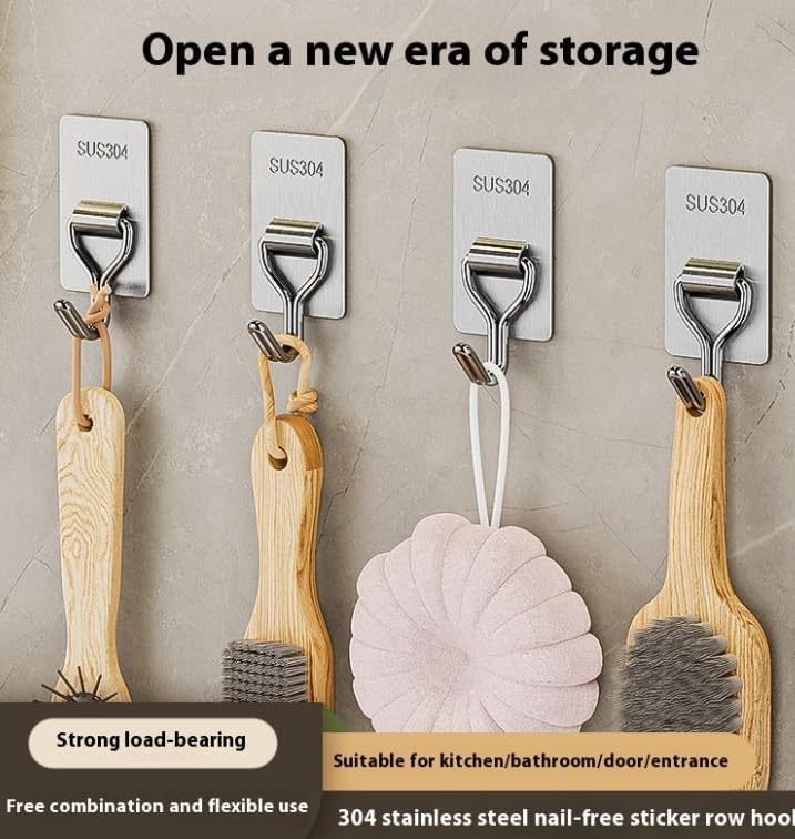 2’li Kendinden Yapışkanlı Paslanmaz Çelik Süpürge ve Paspas Tutucu, 304 Kalite Çelik Duvar Tipi Organizer Askı Aparatı, 3x5 cm, Delme Gerektirmez, Kaymaz Tutuşlu, Banyo, Mutfak, Bahçe için